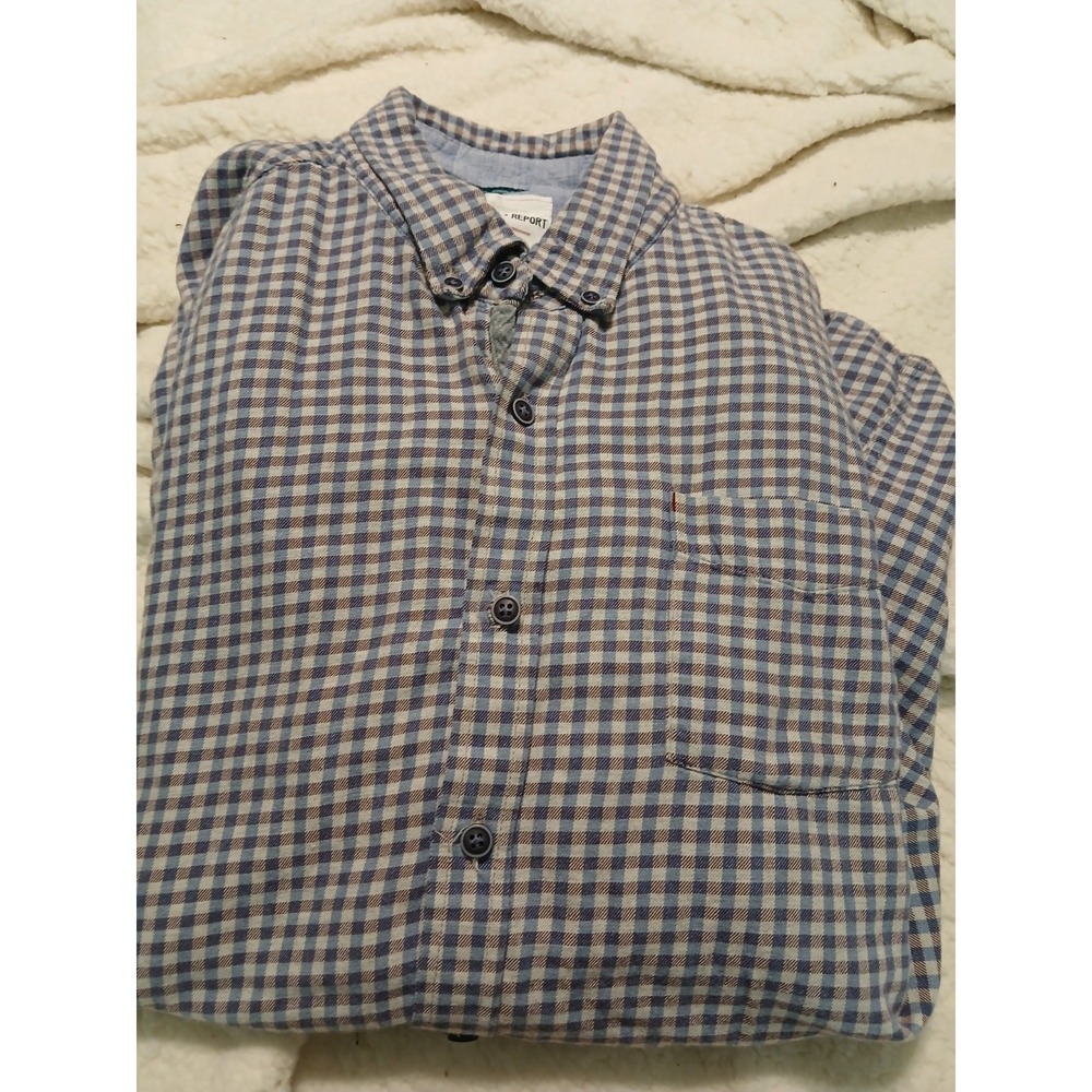 Vtg International Report Shirt Men's XL Blue Plaid‎ Button Long Sleeve  Classics